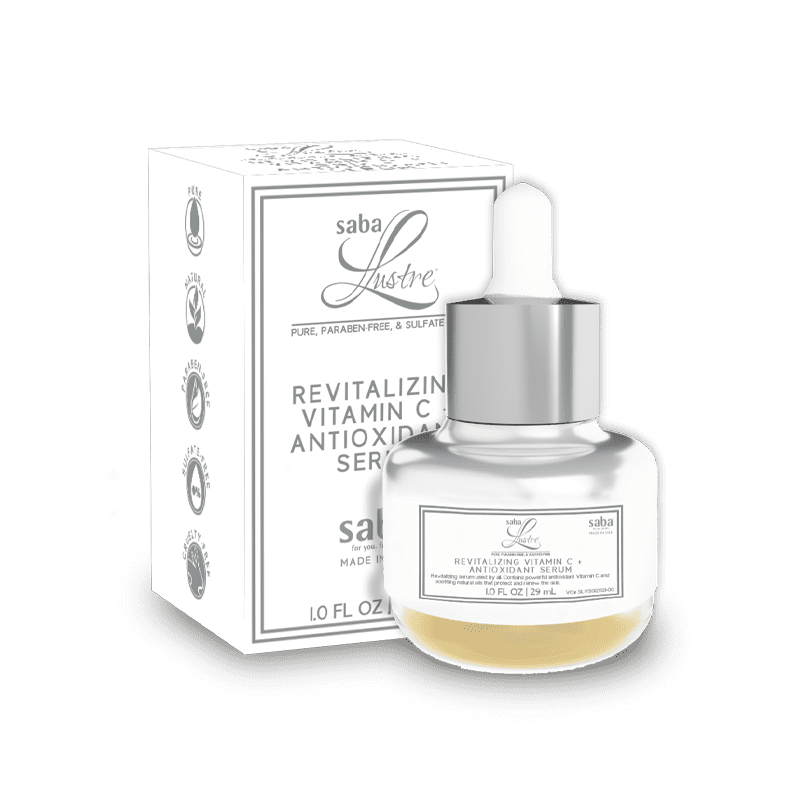 Saba Lustre Revitalizing Vitamin C Antioxidant Serum – pure, paraben-free, and sulfate-free brightening serum made in the USA.